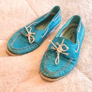 RARE Vintage Sperry Topsider snake blue loafers
